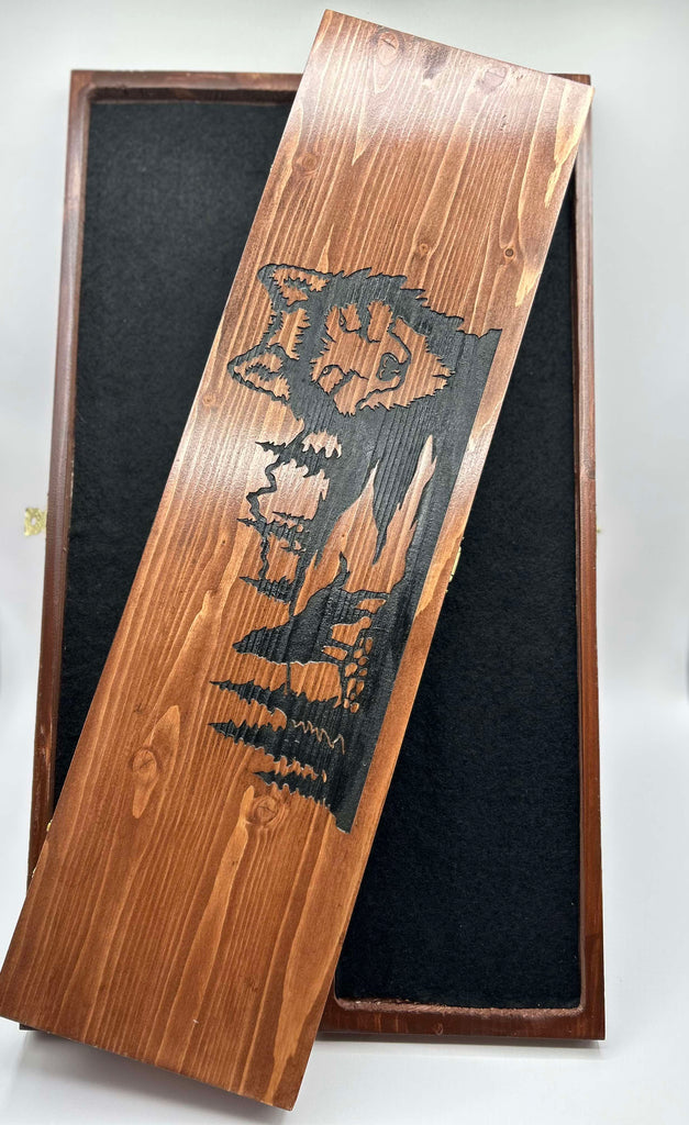 Wooden Feather Carrier (E) - Wolf Scene