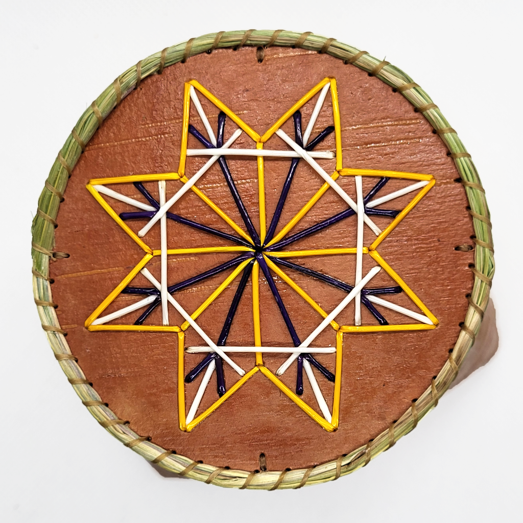 Birch Bark Basket 3.5"- Quilled Star (Yellow, White, & Blue)