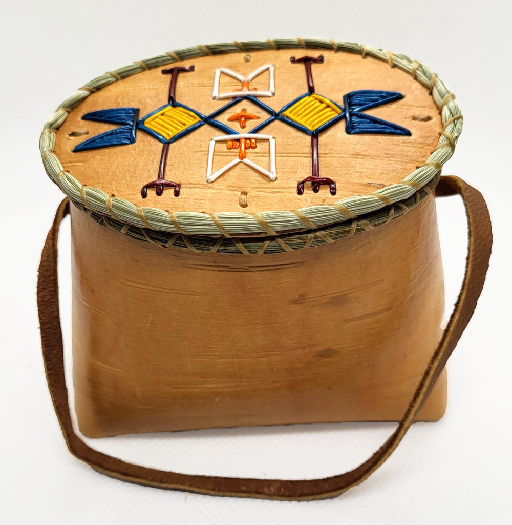 Birch Bark Basket 3.5"- Quilled Nakoda Pattern (Oval)