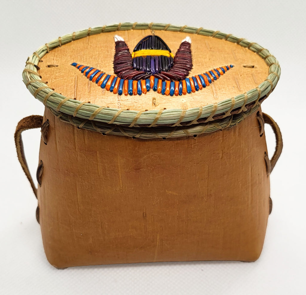 Birch Bark Basket 3.5"- Quilled Old Prairie Flower (Oval)