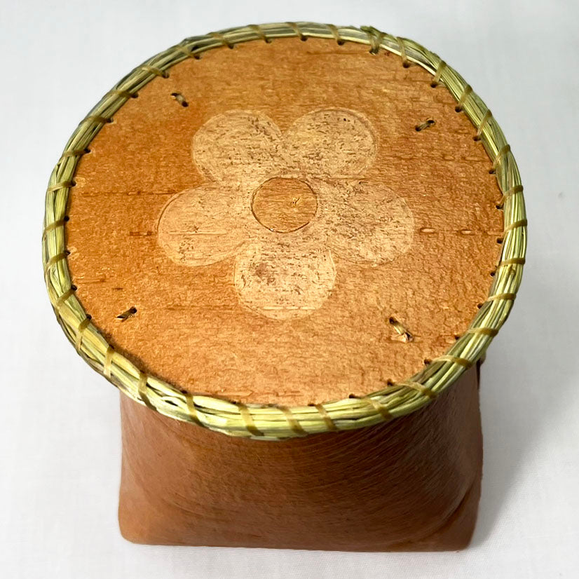 Birch Bark Basket - 3"x3" Etched 5-Petal Flower