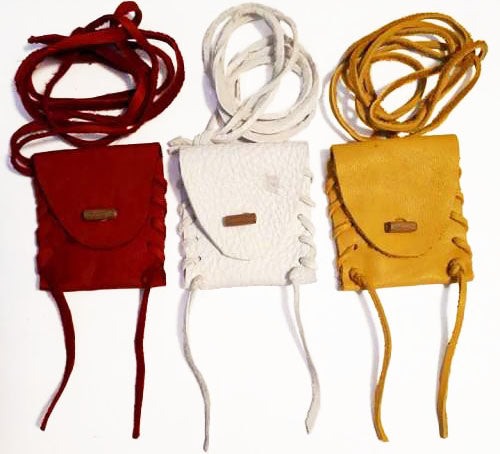 Pouches - leather (Deer hide) medicine bag, hand-stitched 5x5 cm (2x2") 1 bag with necklace