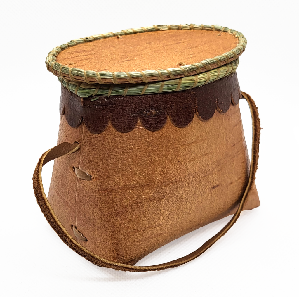 Birch Bark Basket - 3" Plain Oval (With Leather Strap)
