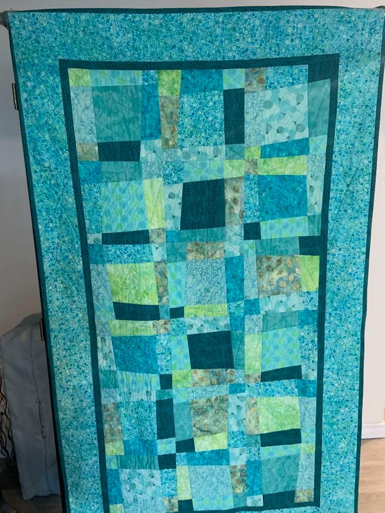 Quilted Throw - "Wacky Comfort"  (Turquoise & Teal w/matching accent pillow)