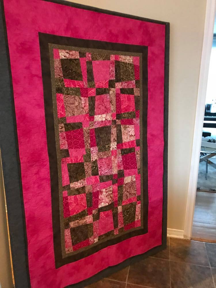 Quilted Throw - "Rosy Petals" (Pink & Brown)