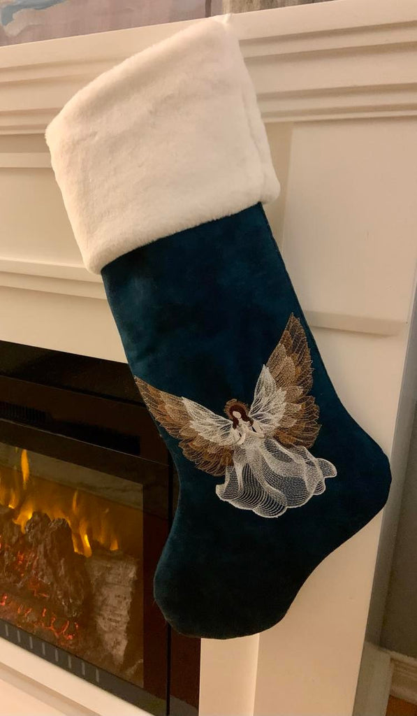 Embroidered Christmas Stocking - Angel/Teal