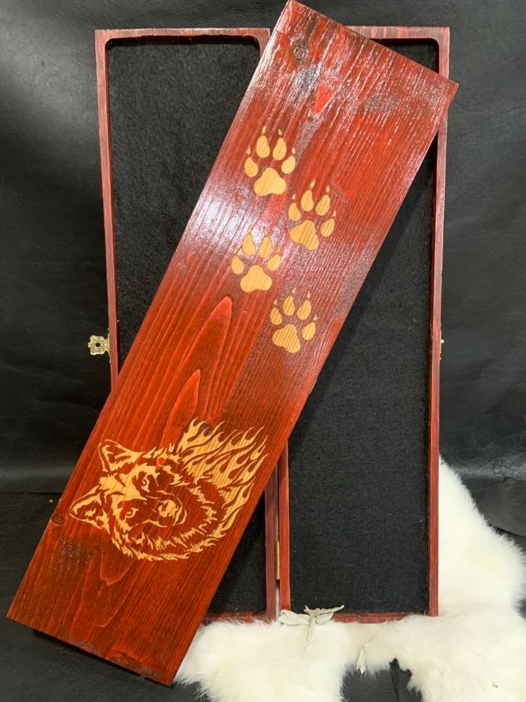 Wooden Feather Carrier (E) - Wolf/Paw