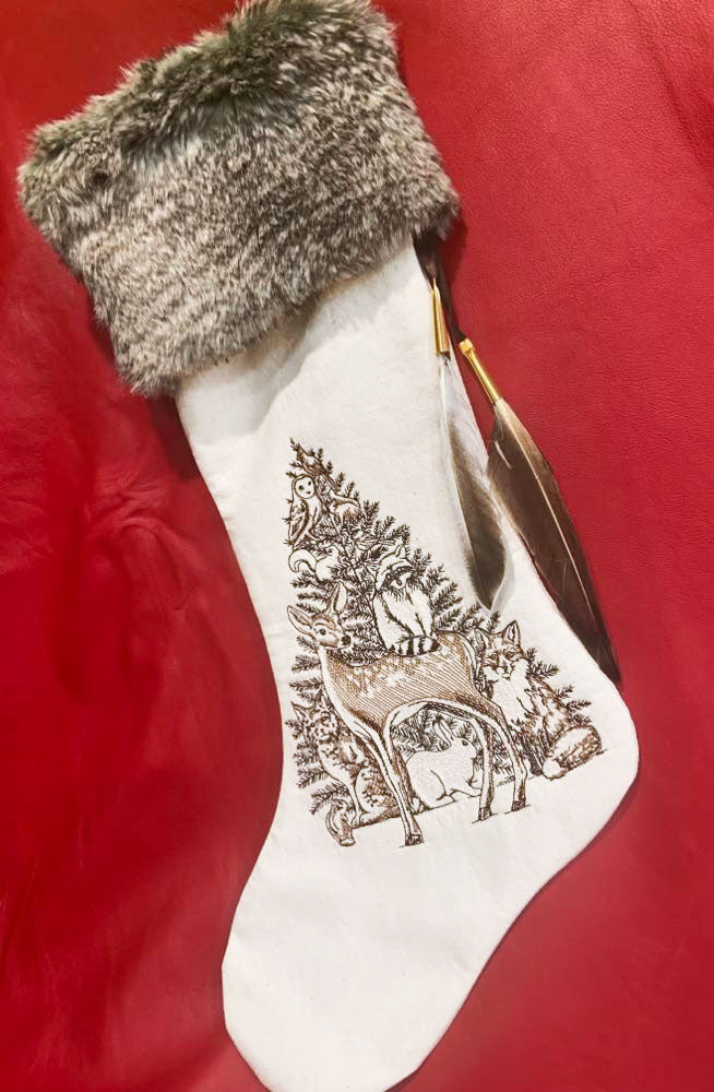 Embroidered Christmas Stocking - Tree/Wilderness