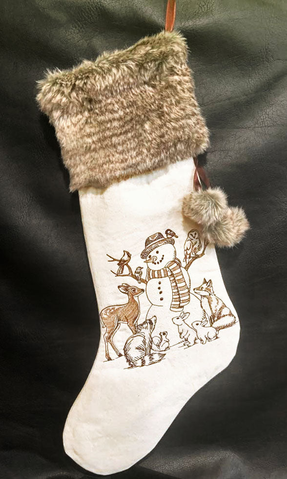 Embroidered Christmas Stocking - Snowman/Wilderness