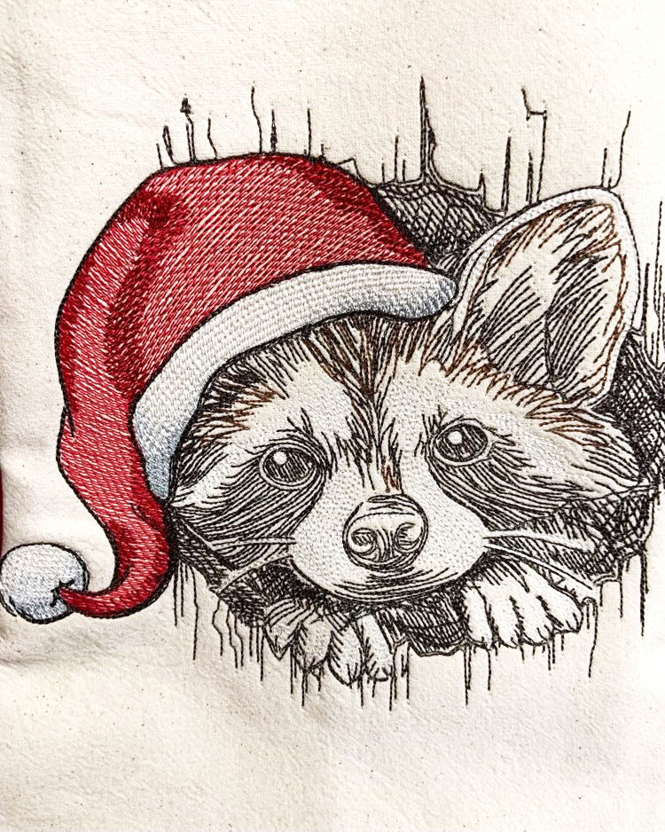 Embroidered Christmas Stocking - Raccoon