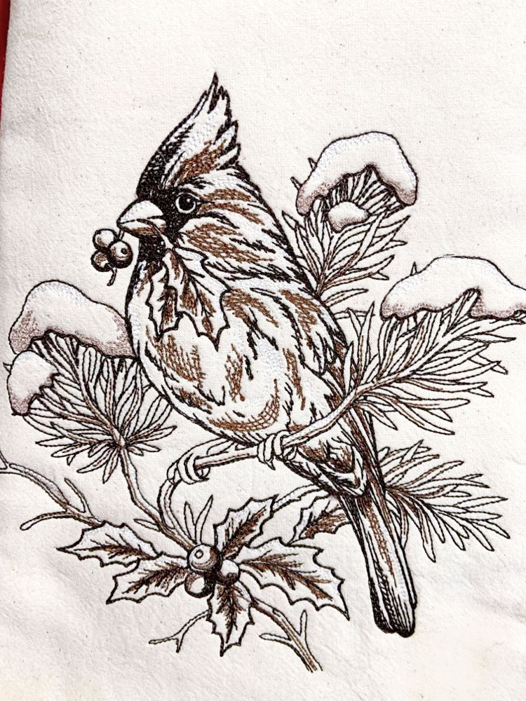 Embroidered Christmas Stocking - Cardinal