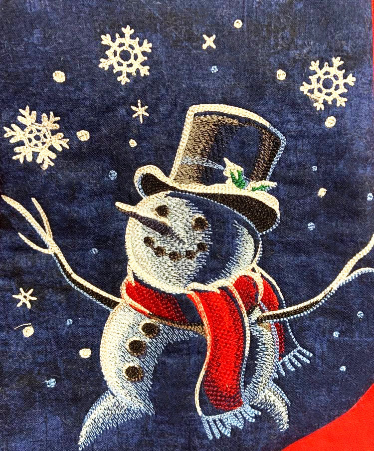 Embroidered Christmas Stocking - Blue Snowman