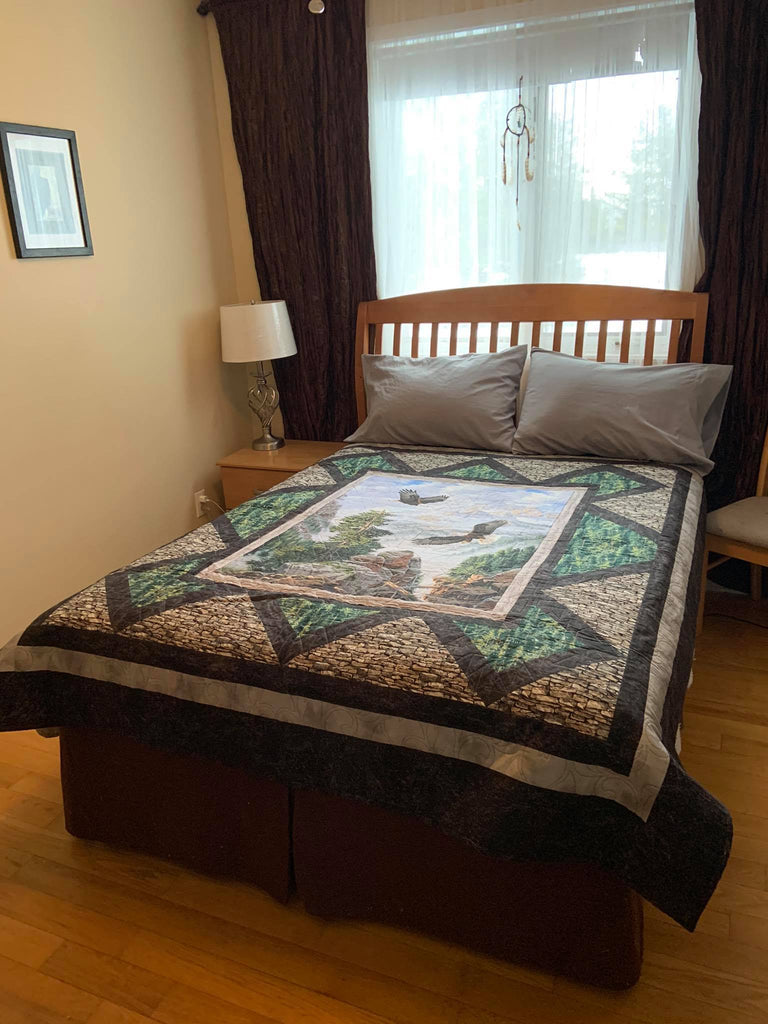 Quilted Bed Topper - "Eagles' Pass" - (Brown/Green/Gray)